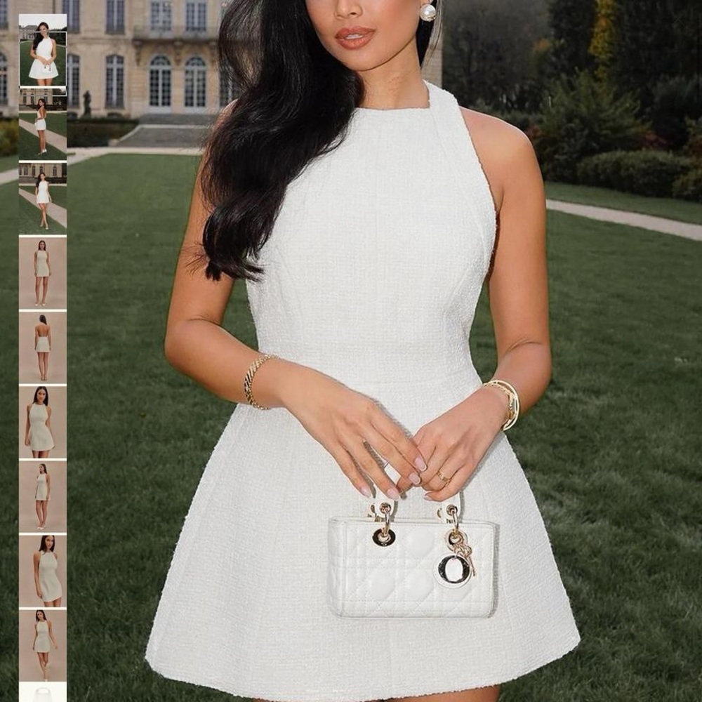 Meshki Ivory Boucle Halter Mini Dress